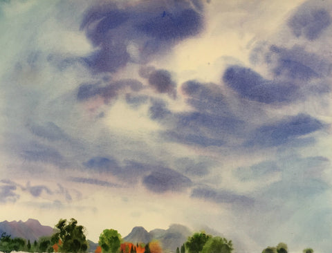 Original Watercolor - Rainstorm over Wasatch Mountains