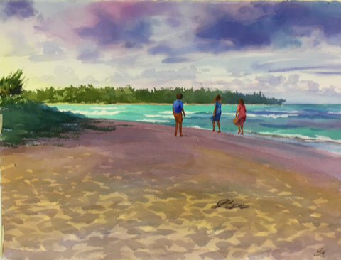 Original Watercolor - Slippahs , Temple Beach