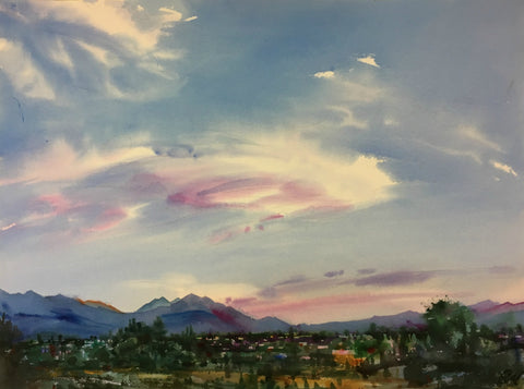Original Watercolor -Sunset over Utah Valley